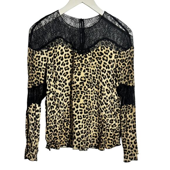 Zara Basic Top Women S Chetah Leopard Lace Illusion Mobwife CB92S Y2K Bratz Fall - Picture 1 of 9